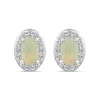 9ct White Gold Oval Opal & 0.10ct Diamond Halo Stud Earrings
