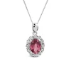 9ct White Gold Oval Pink Tourmaline Centre 0.05ct Diamond Cluster Pendant