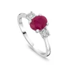 9ct White Gold Oval Ruby & 0.05ct Diamond Sides Ring
