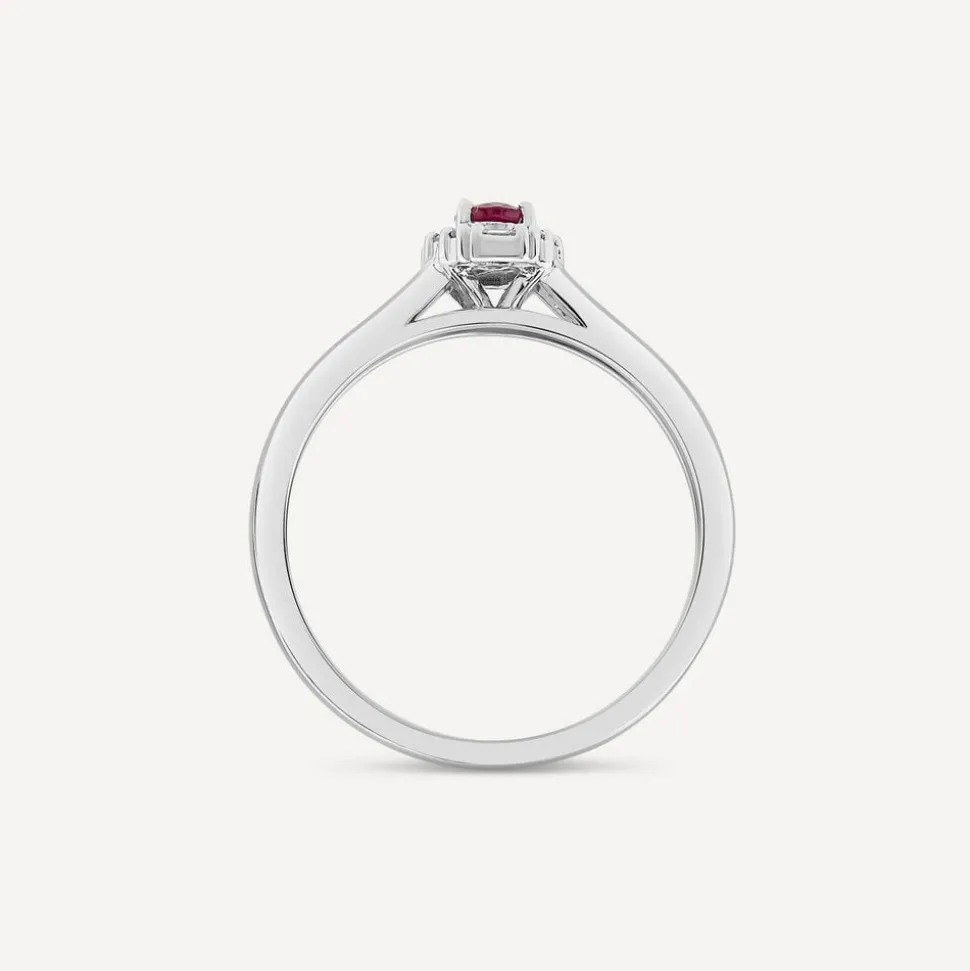 9ct White Gold Oval Ruby Centre 0.15ct Diamond Halo & Shoulders Ring