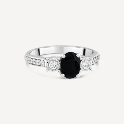 9ct White Gold Oval Sapphire & 0.22ct Diamond Shoulders Ring