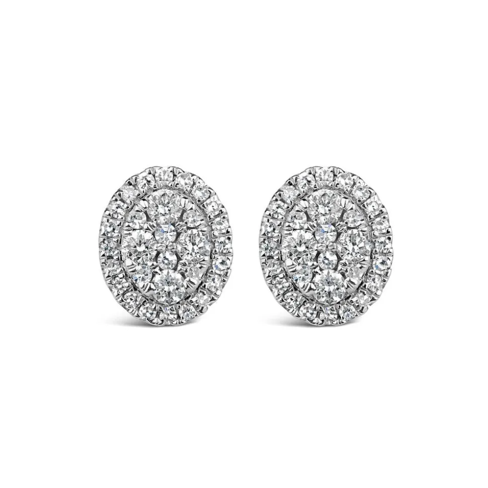 9ct White Gold Oval Shaped Diamond Cluster Stud Earrings