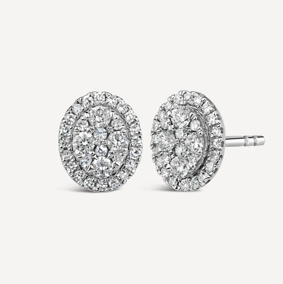 9ct White Gold Oval Shaped Diamond Cluster Stud Earrings