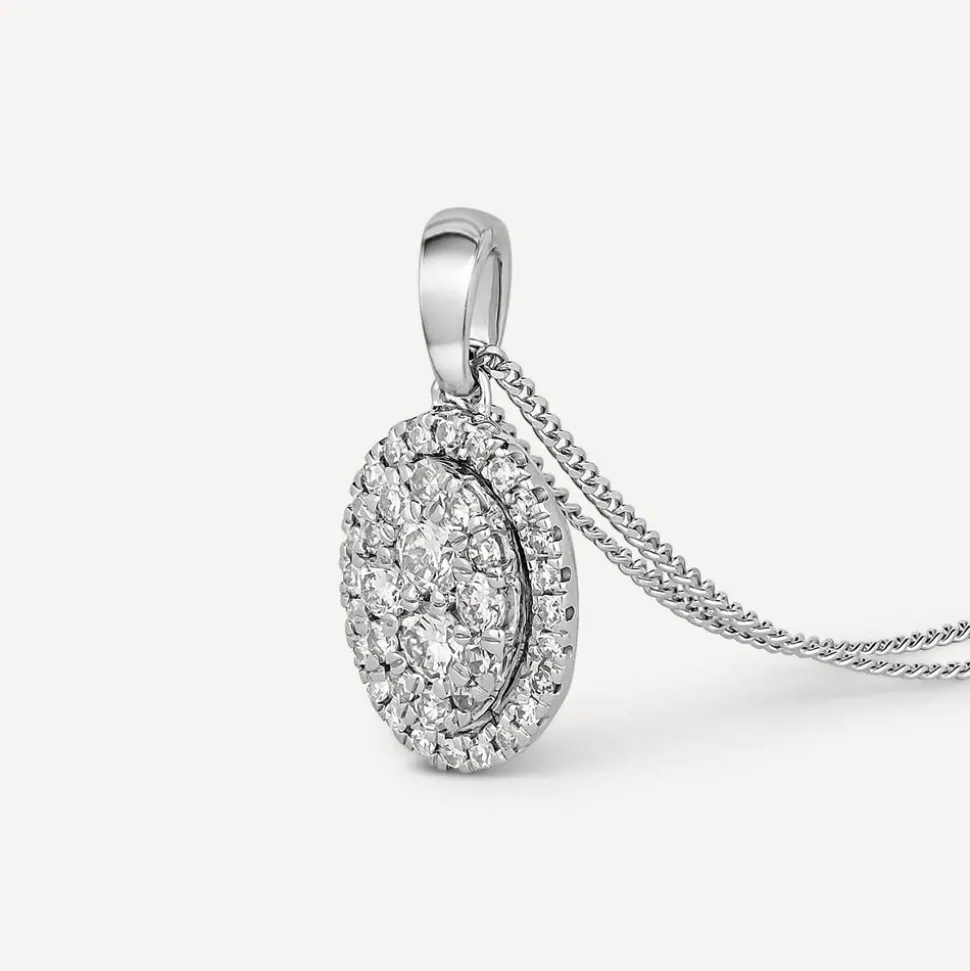 9ct White Gold Oval Shaped Diamond Cluster Pendant
