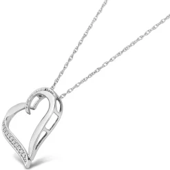 9ct White Gold Pave 0.05ct Diamond & Polished Open Heart Pendant