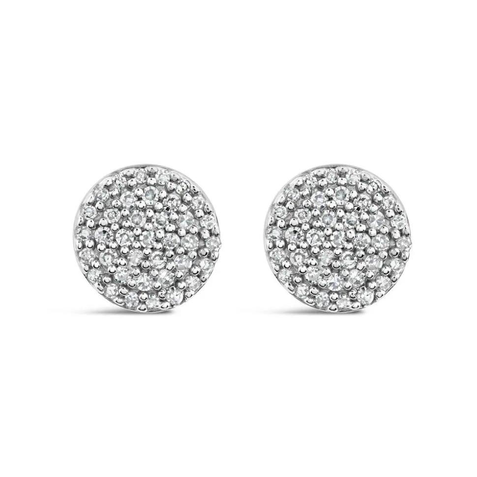 9ct White Gold Pave Diamond Round Stud Earrings