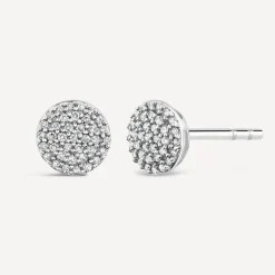 9ct White Gold Pave Diamond Round Stud Earrings