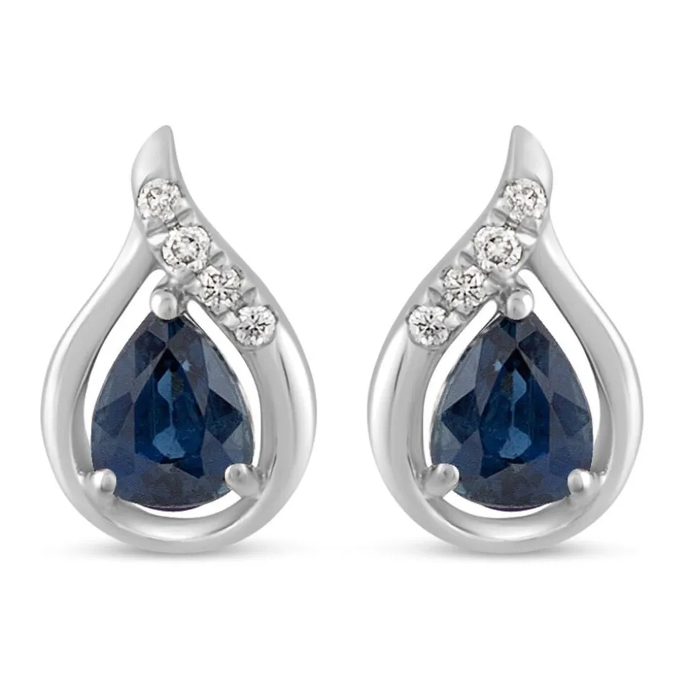9ct White Gold Pear Created Sapphire and Diamond Teardrop Stud Earrings