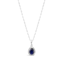 9ct White Gold Pear Created Sapphire and Cubic Zirconia Pendant (Chain Included)