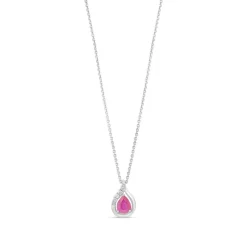 9ct White Gold Pear Created Ruby and Diamond Teardrop Pendant