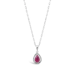 9ct White Gold Pear Created Ruby and Diamond Cluster Pendant