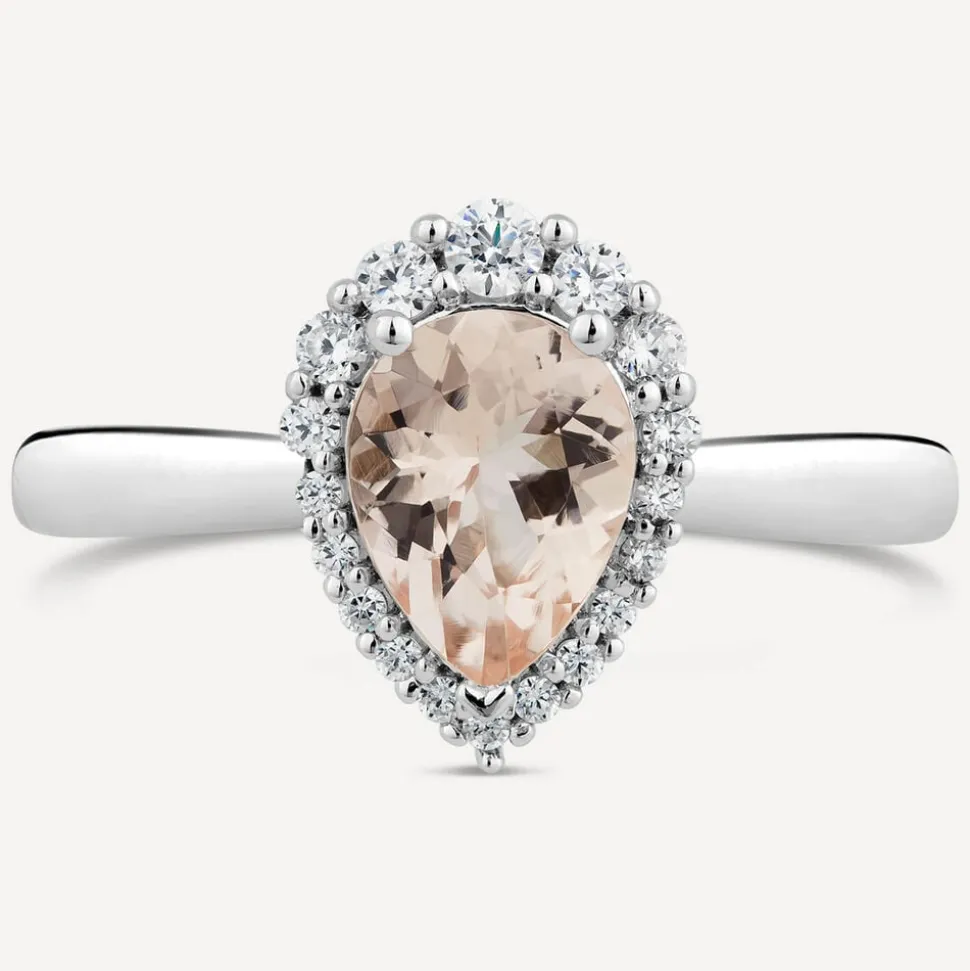 9ct White Gold Pear Morganite Diamond Cluster Ring