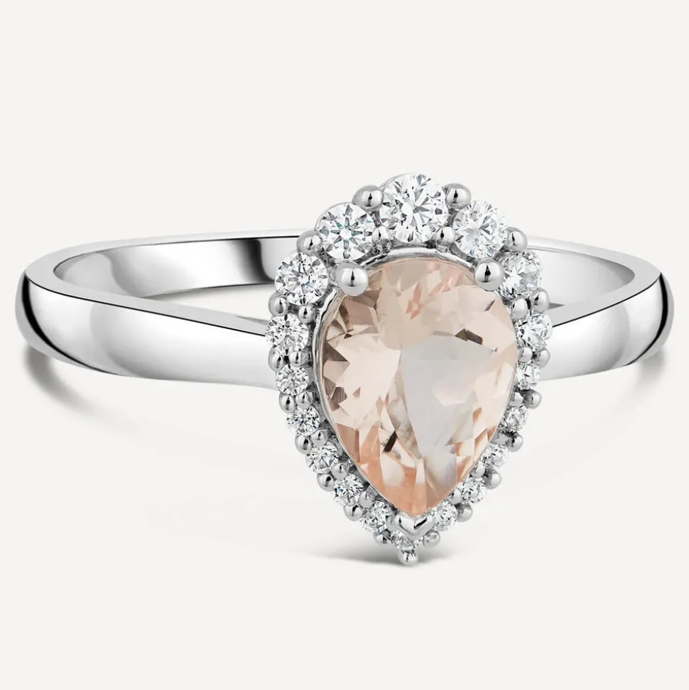 9ct White Gold Pear Morganite Diamond Cluster Ring