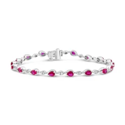 9ct White Gold Pear Ruby & 0.33ct Diamond Bracelet