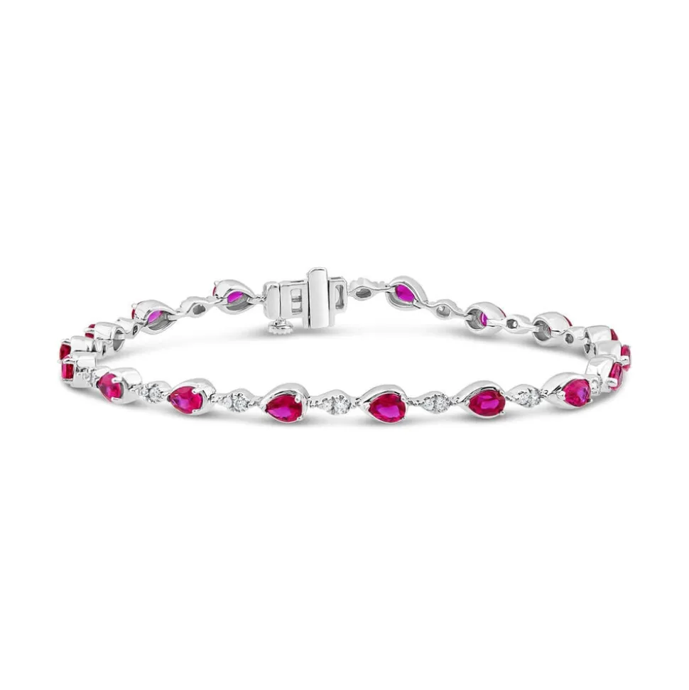9ct White Gold Pear Ruby & 0.33ct Diamond Bracelet
