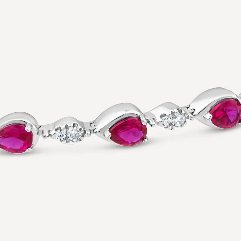 9ct White Gold Pear Ruby & 0.33ct Diamond Bracelet