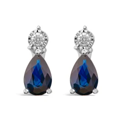 9ct White Gold Pear Sapphire & Diamond Top Drop Earrings