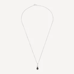 9ct White Gold Pear Sapphire & Diamond Top Pendant