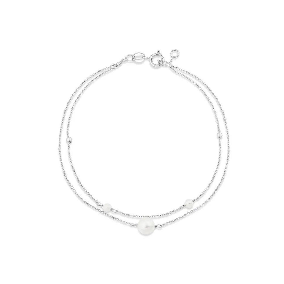 9ct White Gold Pearl & Beads Two Strand Bracelet