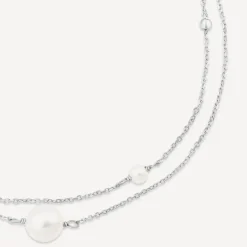 9ct White Gold Pearl & Beads Two Strand Bracelet