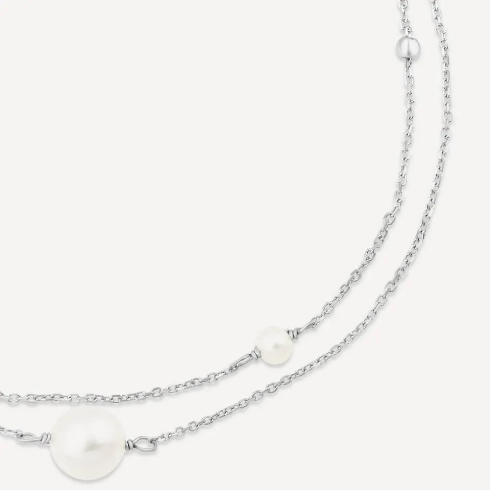 9ct White Gold Pearl & Beads Two Strand Bracelet