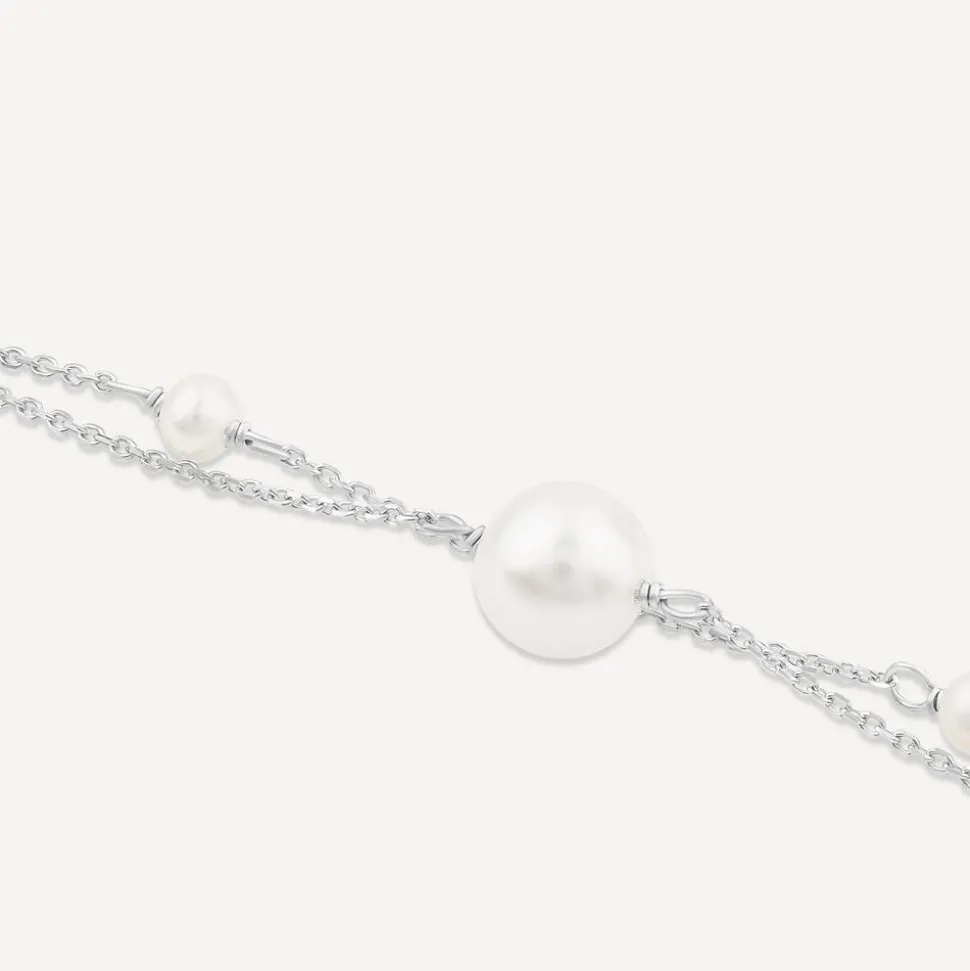 9ct White Gold Pearl & Beads Two Strand Bracelet