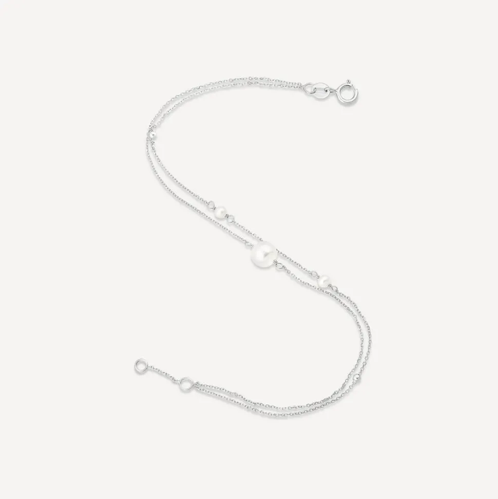 9ct White Gold Pearl & Beads Two Strand Bracelet