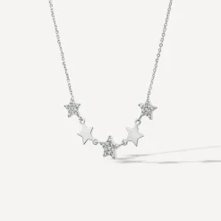 9ct White Gold Polished & Cubic Zirconia Stars Hammock Necklet