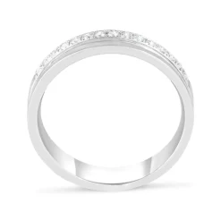 18ct White Gold Polished Line .14 Carat Diamond Edge Wedding Band
