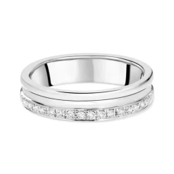 18ct White Gold Polished Line .14 Carat Diamond Edge Wedding Band