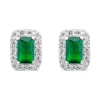 9ct White Gold Rectangular Created Emerald & Cubic Zirconia Frame Stud Earring