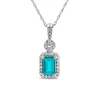 9ct White Gold Rectangular Blue Topaz & 0.10ct Diamond Halo Pendant