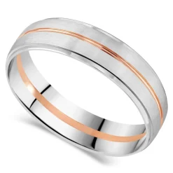 9ct White Gold Rose Detail Mens 6mm Wedding Band