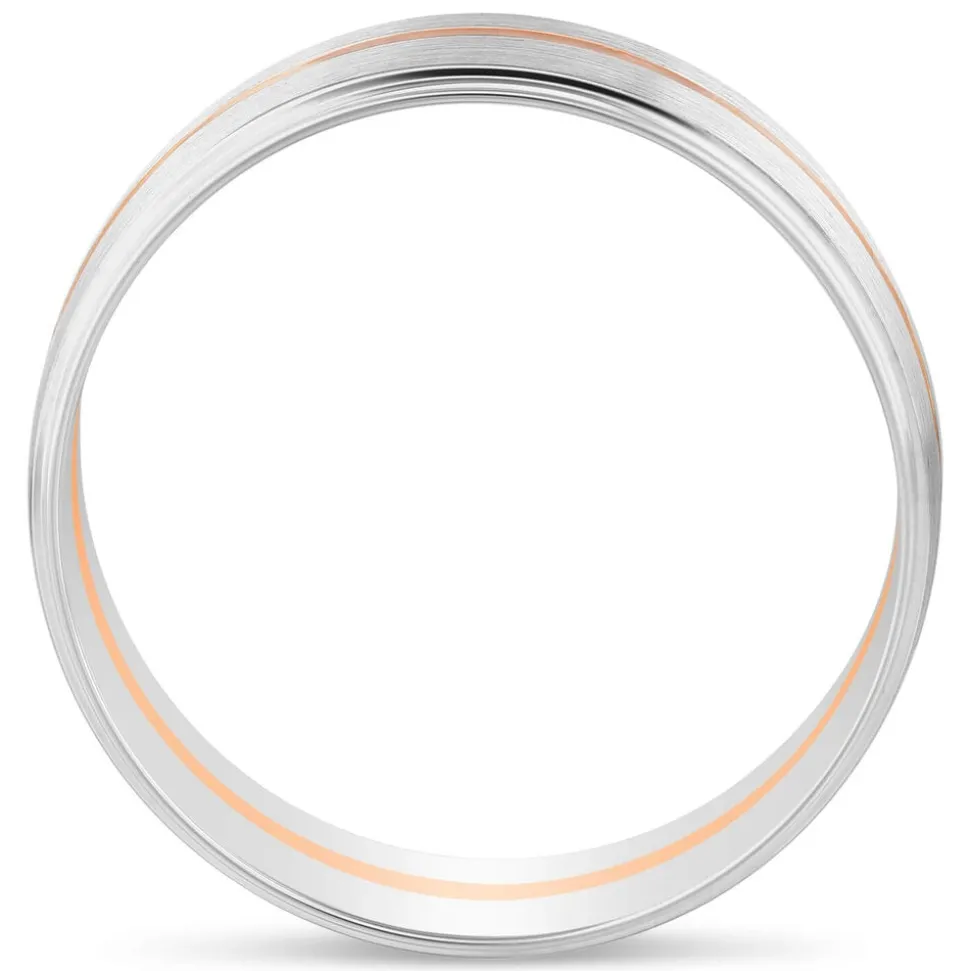 9ct White Gold Rose Detail Mens 6mm Wedding Band
