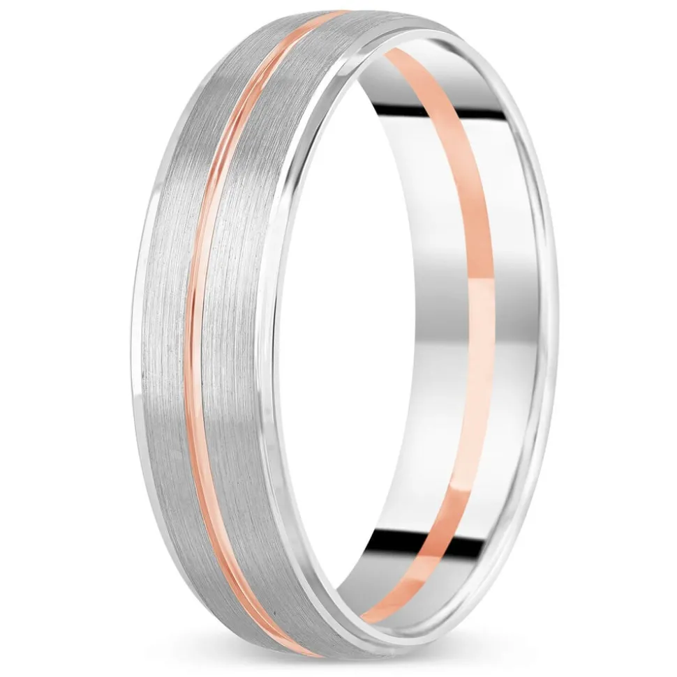 9ct White Gold Rose Detail Mens 6mm Wedding Band