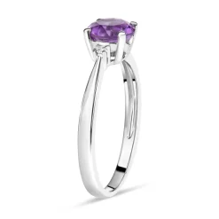 9ct White Gold Round Amethyst Centre 0.02ct Diamond Side Ring