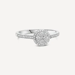 18ct White Gold Round 0.32ct Halo Diamond Shoulders Ring