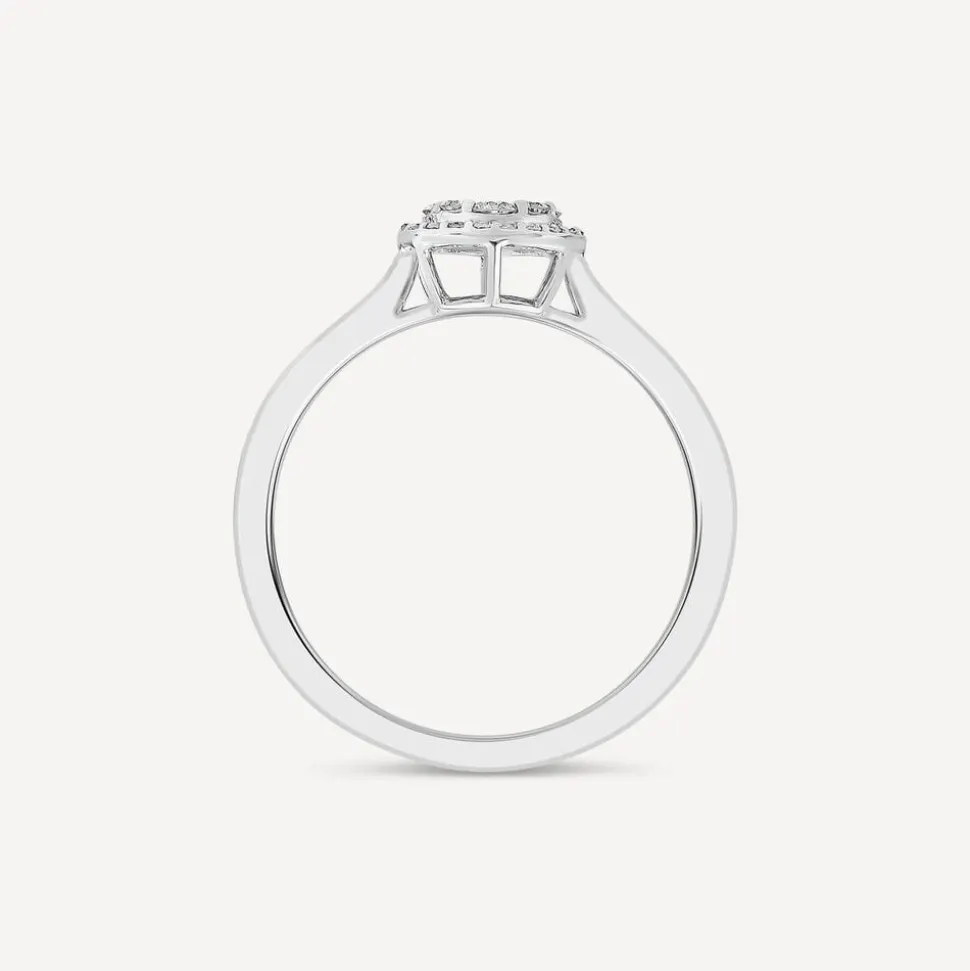 18ct White Gold Round 0.32ct Halo Diamond Shoulders Ring