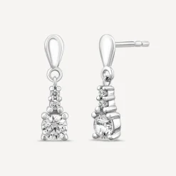 9ct White Gold Round Cubic Zirconia Top Drop Earrings
