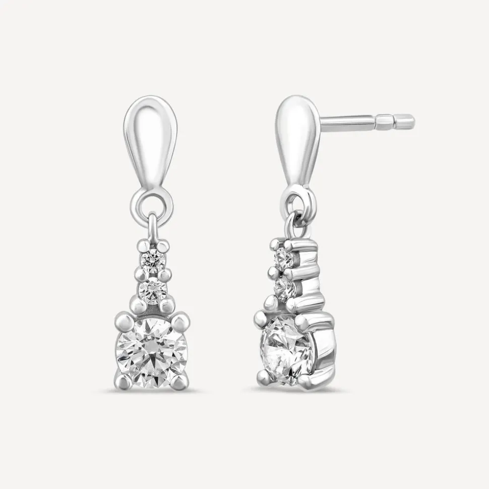 9ct White Gold Round Cubic Zirconia Top Drop Earrings