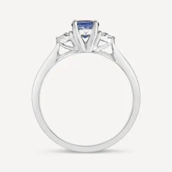 9ct White Gold Round Tanzanite & 0.05ct Trefoil Diamond Sides Ring