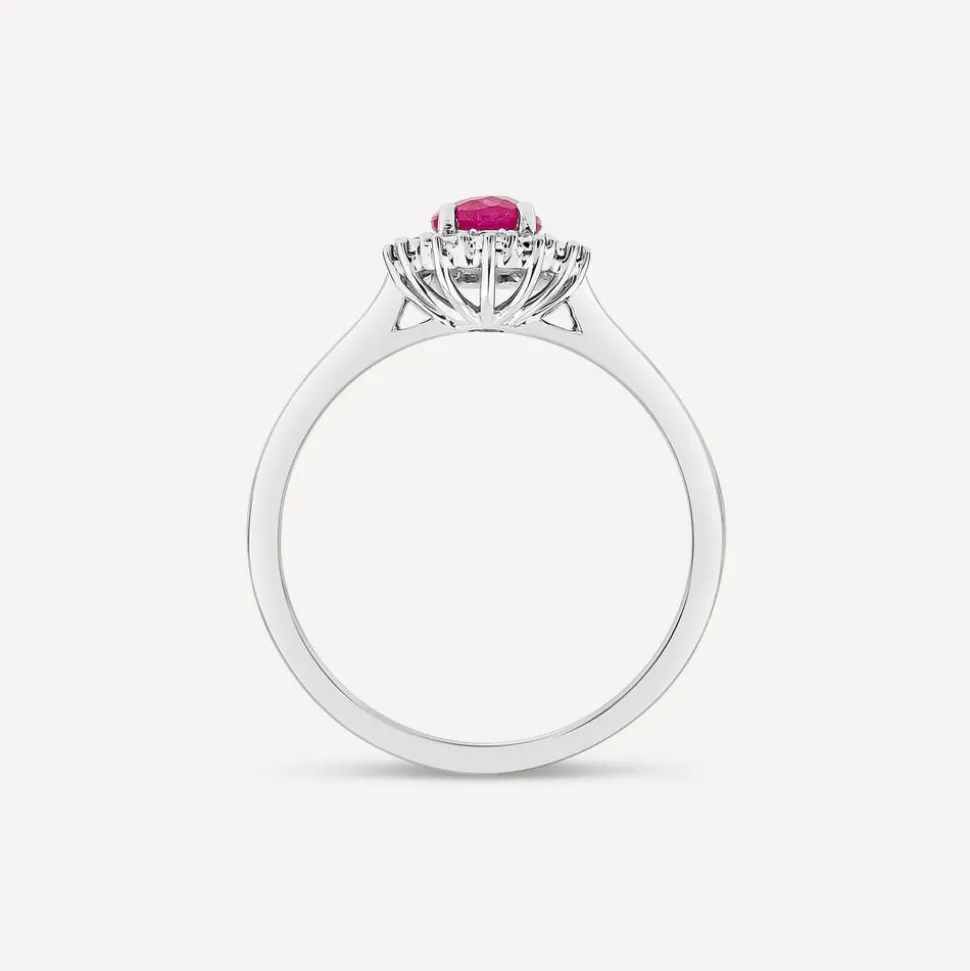 9ct White Gold Ruby & 0.05ct Cluster Diamond Ring