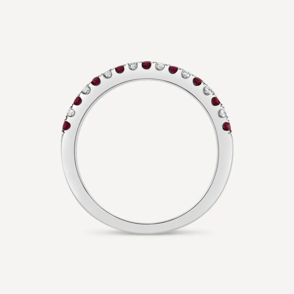 9ct White Gold Ruby & 0.09ct Diamond Claw Set Eternity Ring