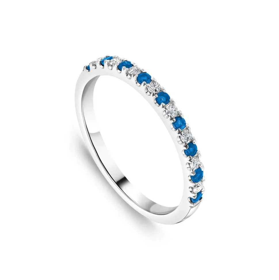 9ct White Gold Sapphire & 0.09ct Claw Set Diamond Half Eternity Ring