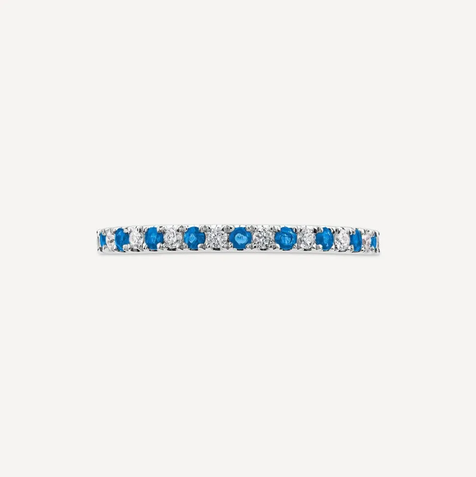 9ct White Gold Sapphire & 0.09ct Claw Set Diamond Half Eternity Ring