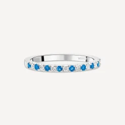 9ct White Gold Sapphire & 0.09ct Claw Set Diamond Half Eternity Ring