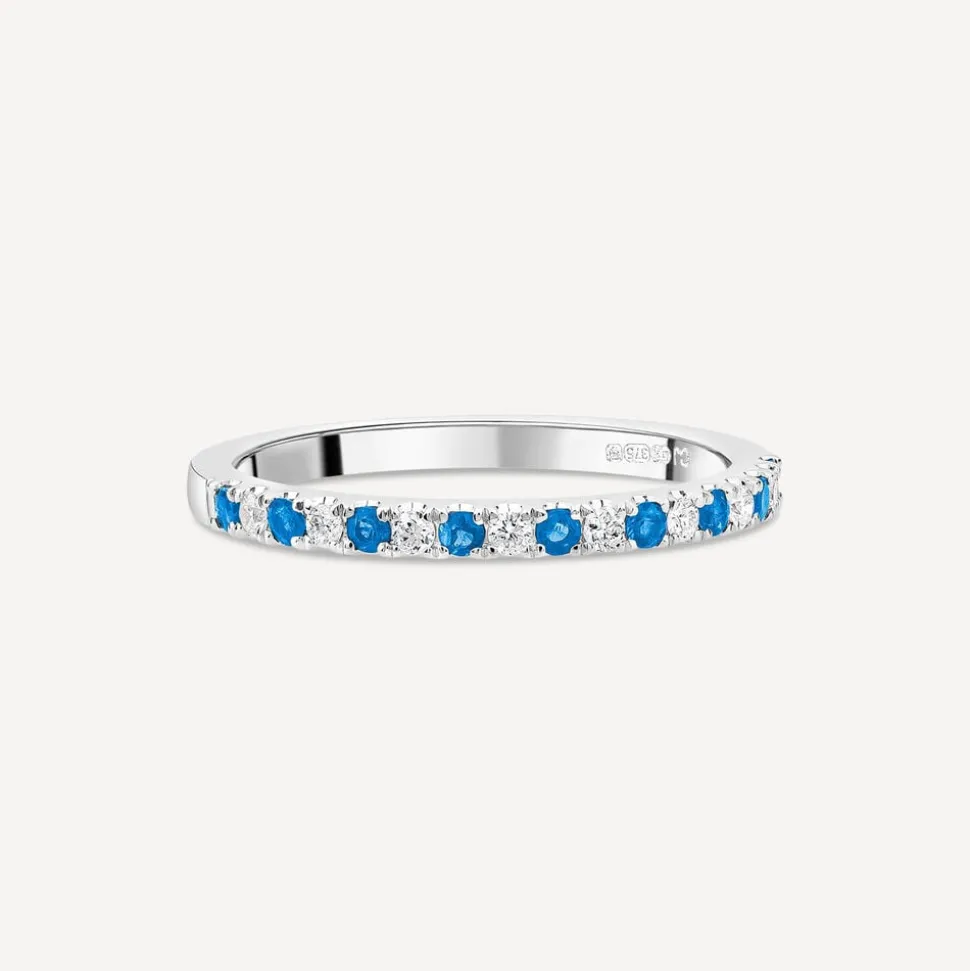 9ct White Gold Sapphire & 0.09ct Claw Set Diamond Half Eternity Ring
