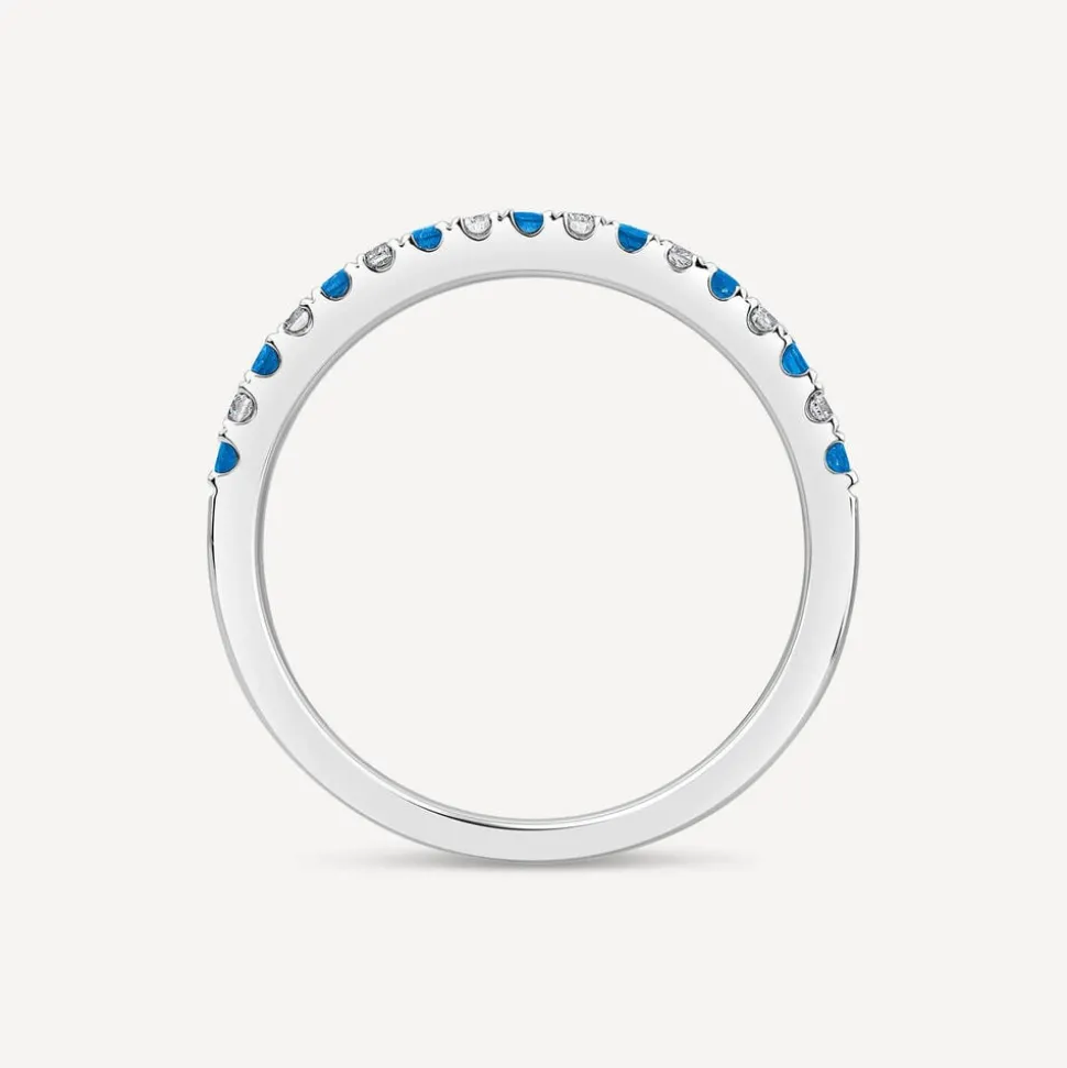 9ct White Gold Sapphire & 0.09ct Claw Set Diamond Half Eternity Ring