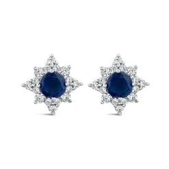 9ct White Gold Sapphire Centre 0.25ct Diamond Cluster Stud Earrings