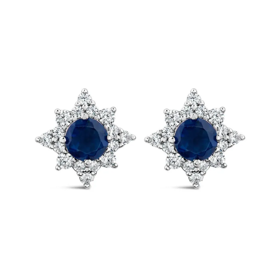 9ct White Gold Sapphire Centre 0.25ct Diamond Cluster Stud Earrings